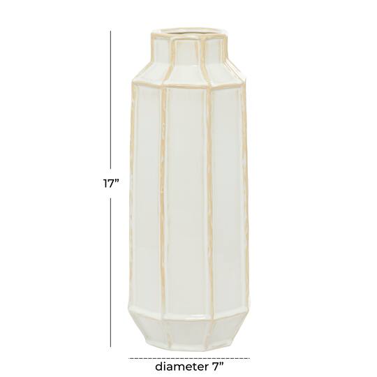 White Ceramic Modern Vase, 7" x 17"